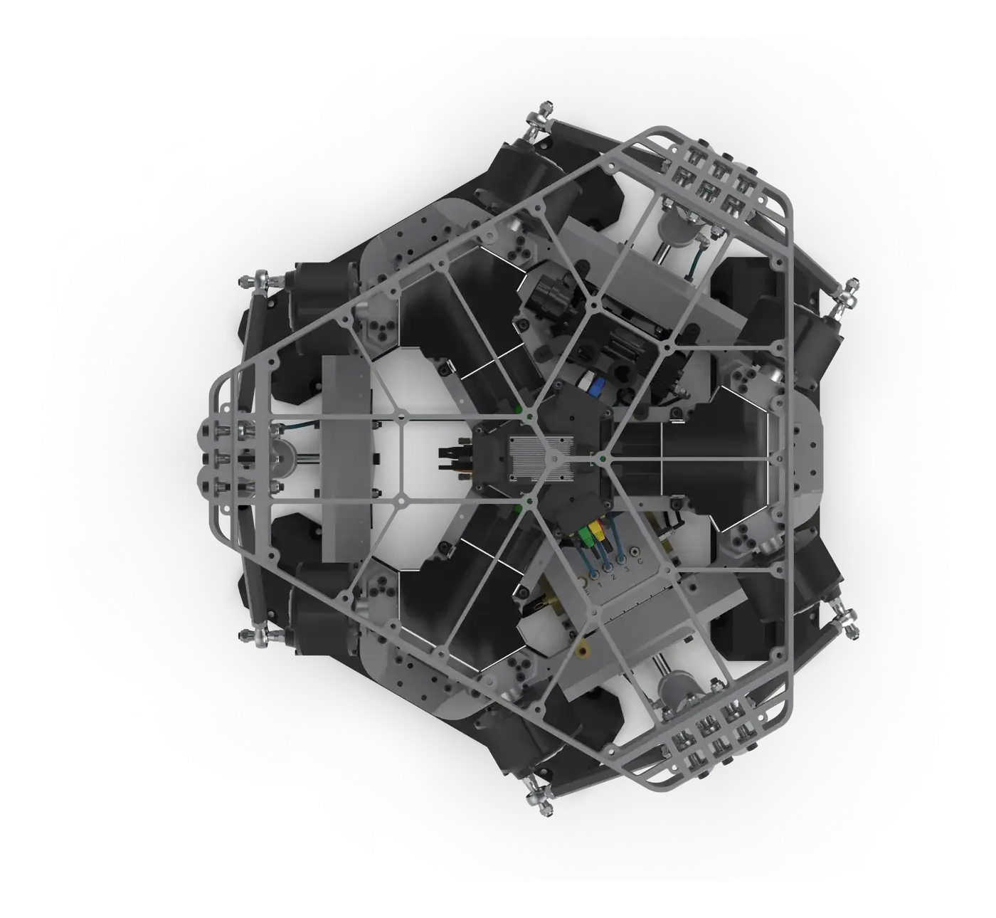 The platform seen from directly above, showing the compact square footprint an operator has to find room for.