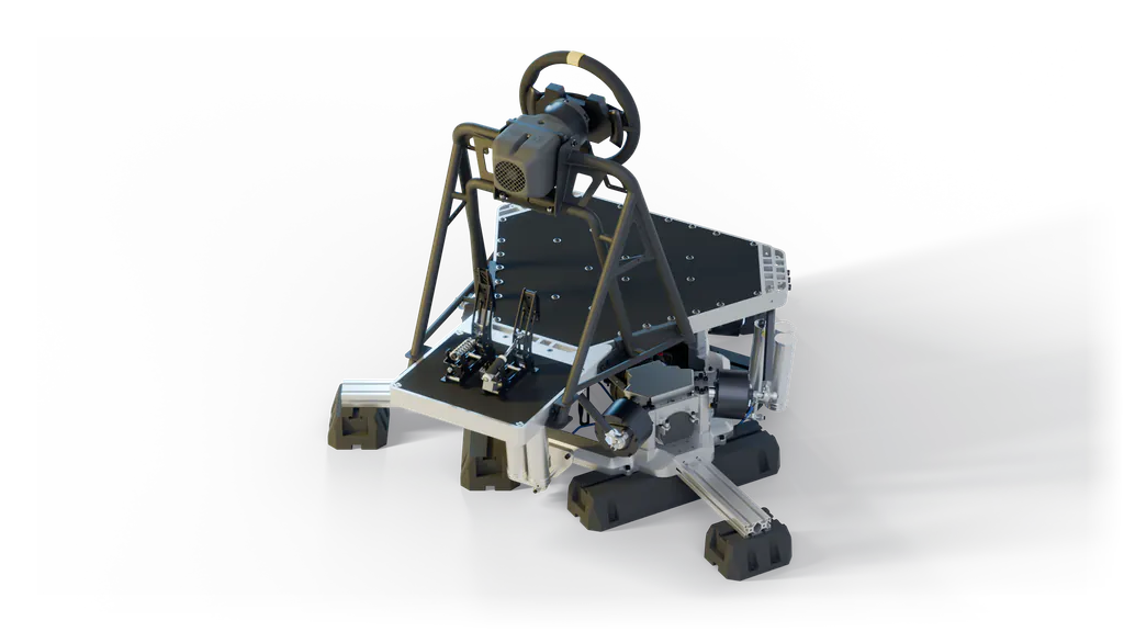 PDK + ARK Ecosystem — the complete build, with the wheelbase, wheel and pedals on the racing chassis