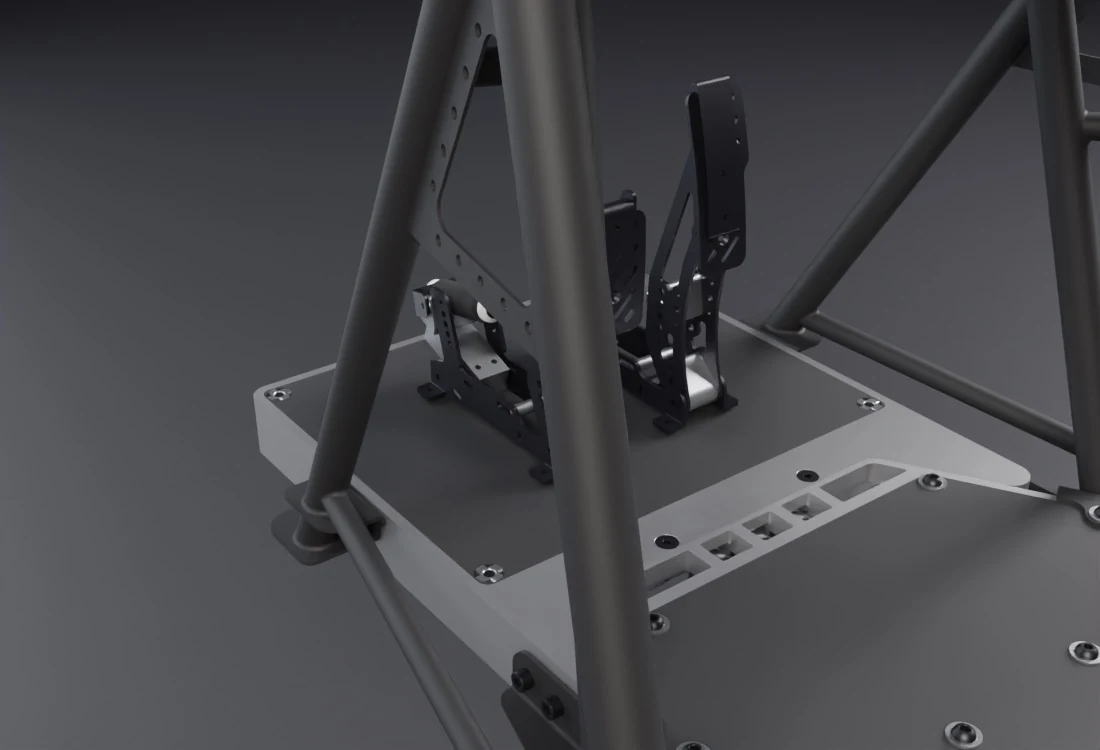 Two-pedal set mounted on the pedal tray of the aluminium chassis