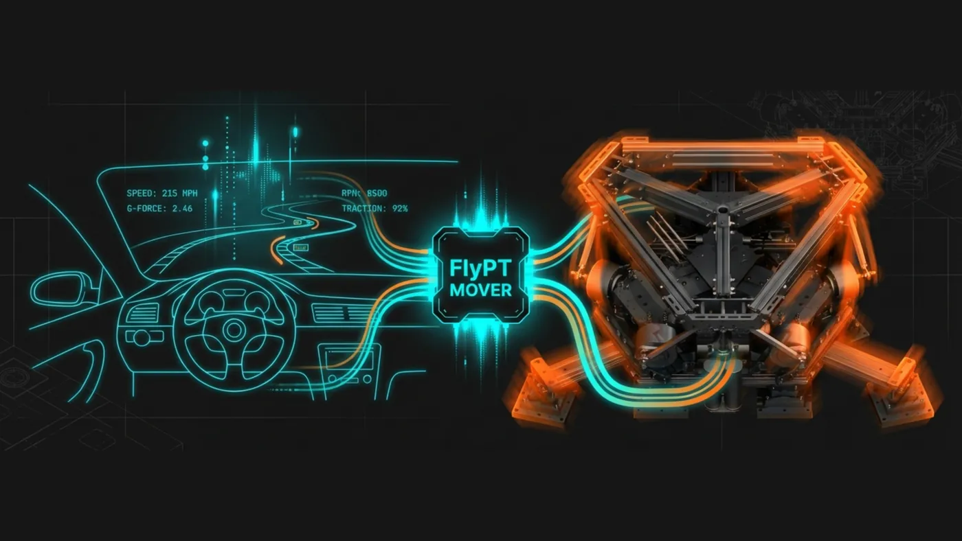 Diagram of live game telemetry passing through FlyPT Mover into the ARK PDK's motion platform